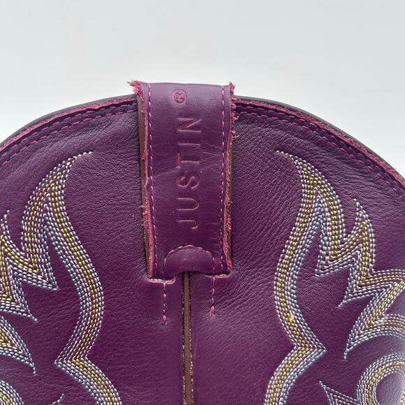 Justin Men’s Stampede Cowboy Boots Western Purple Leather Size 10 EE Extra Wide - Picture 3 of 10
